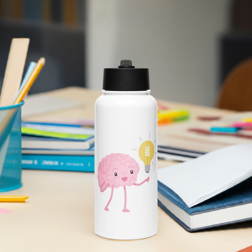 LearningEnglishPRO Brainy Stainless steel water bottle with a straw lid