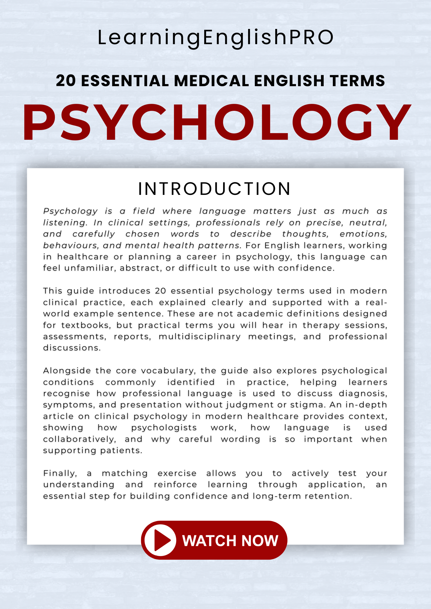 Psychology English Vocabulary Guide – 20 Essential Clinical Terms