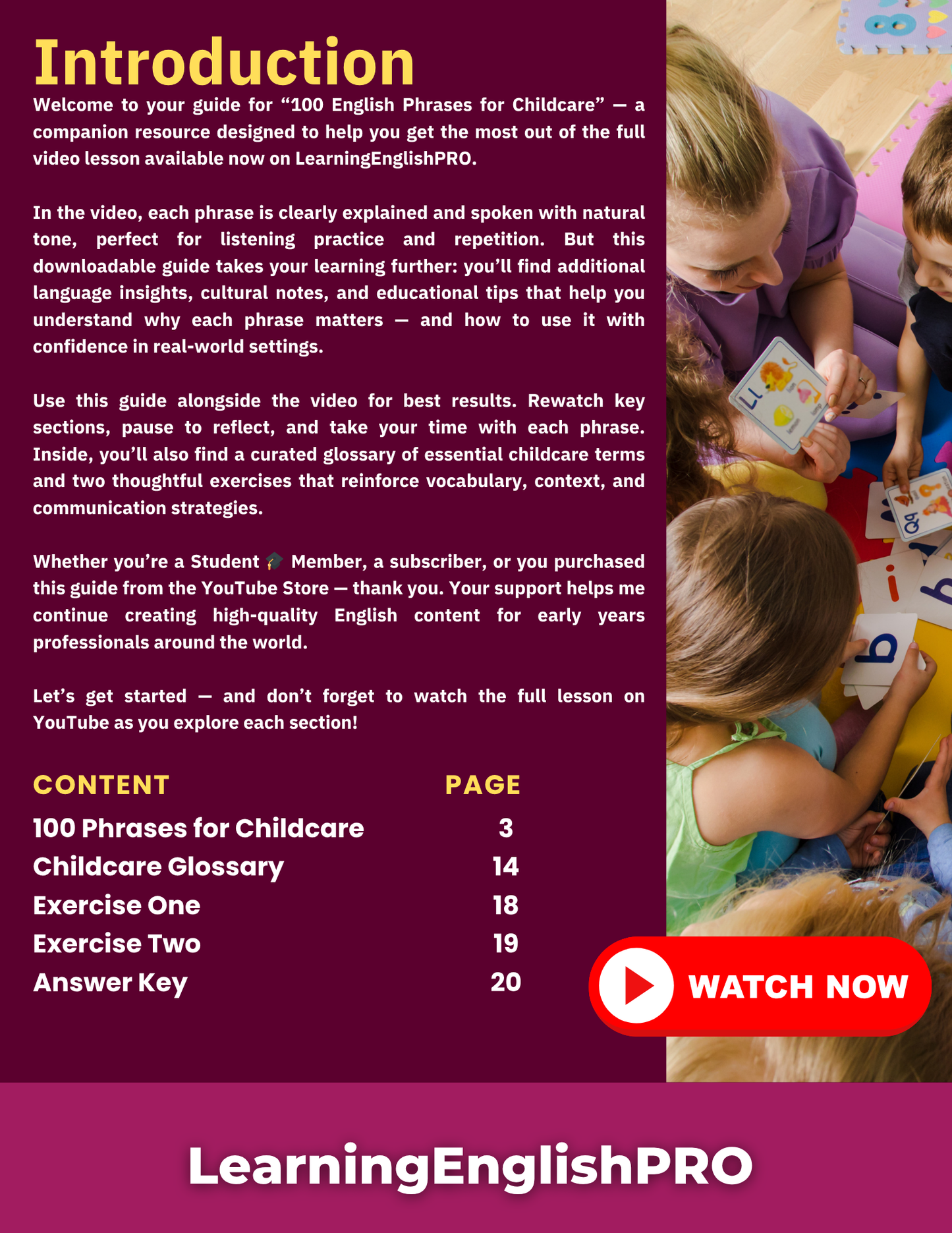 100 English Phrases for Childcare – PDF Guide for ESL Educators & Early Years Staff