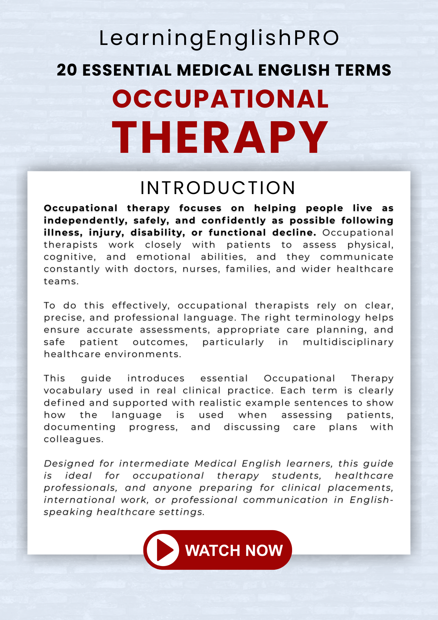 Occupational Therapy English Vocabulary Guide (20 Essential Medical Terms)