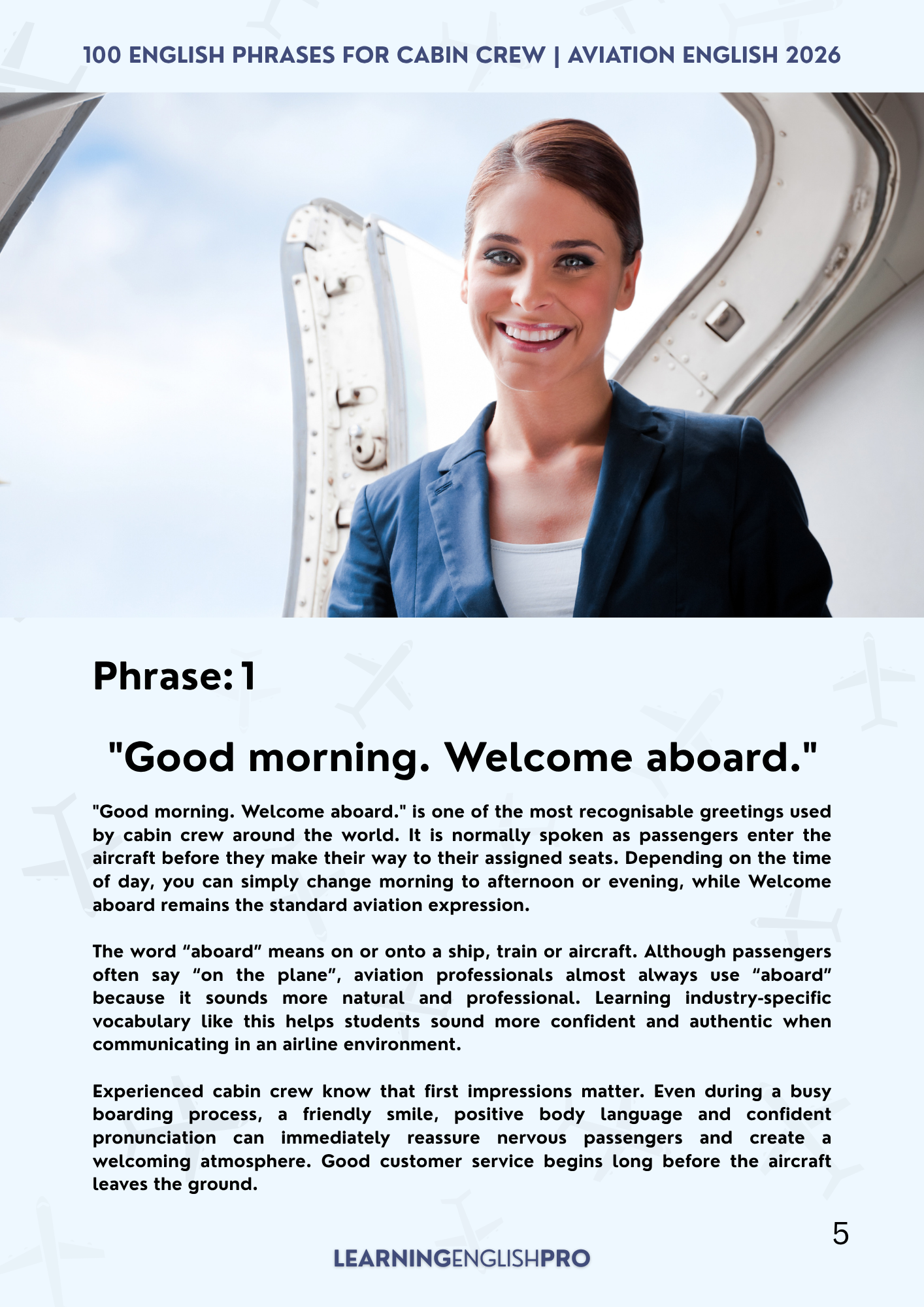 100 Easy English Phrases for Cabin Crew | PDF Guide