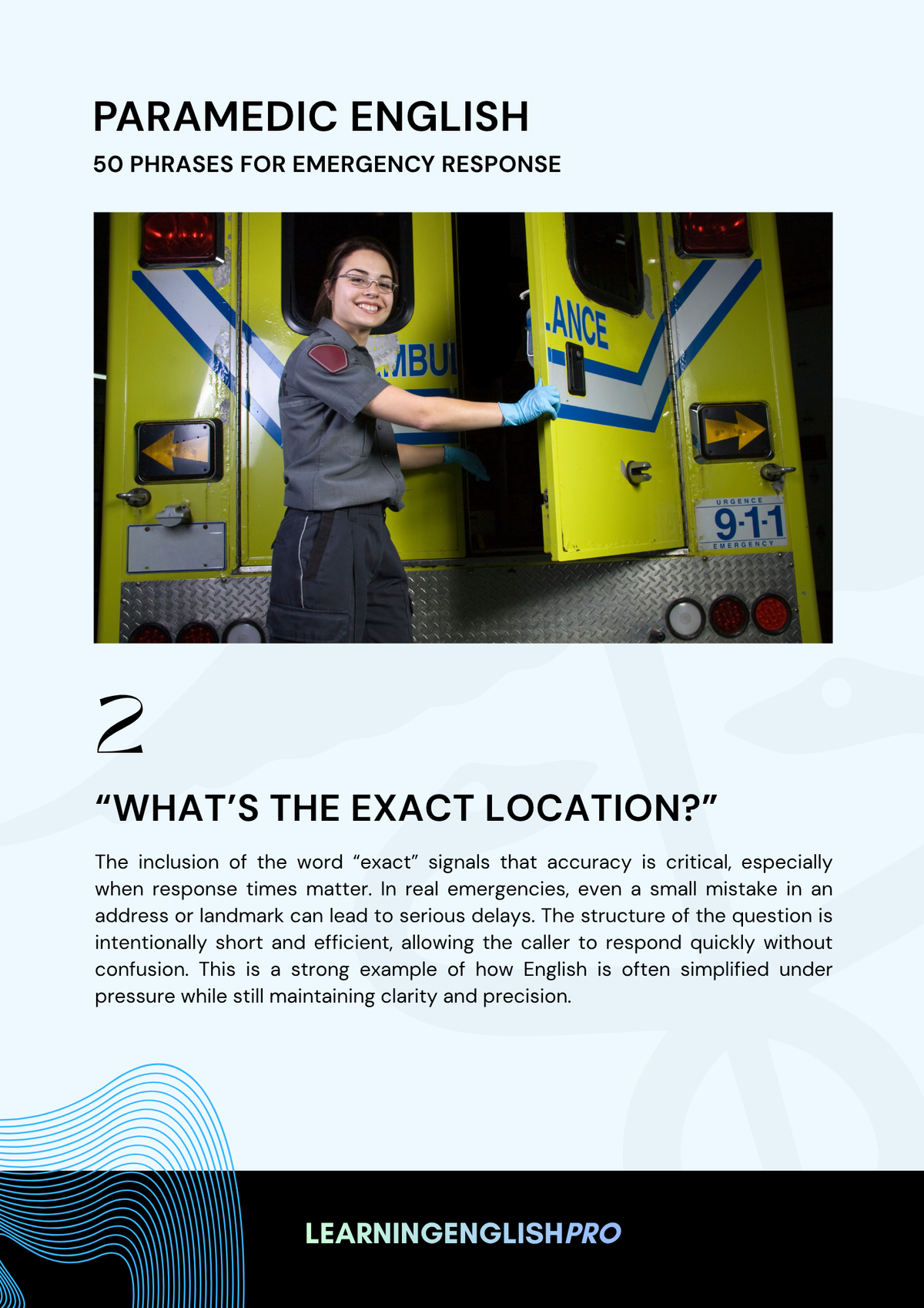 Paramedic Method Ela Example Paramedic English: 50 Emergency Response Phrases (With Video Lesson ...